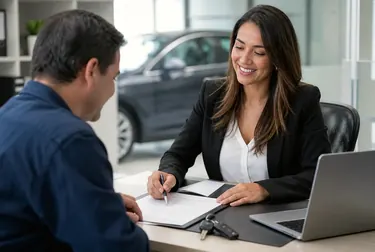 Funcionário de despachante trabalhando no licenciamento de um veículo.