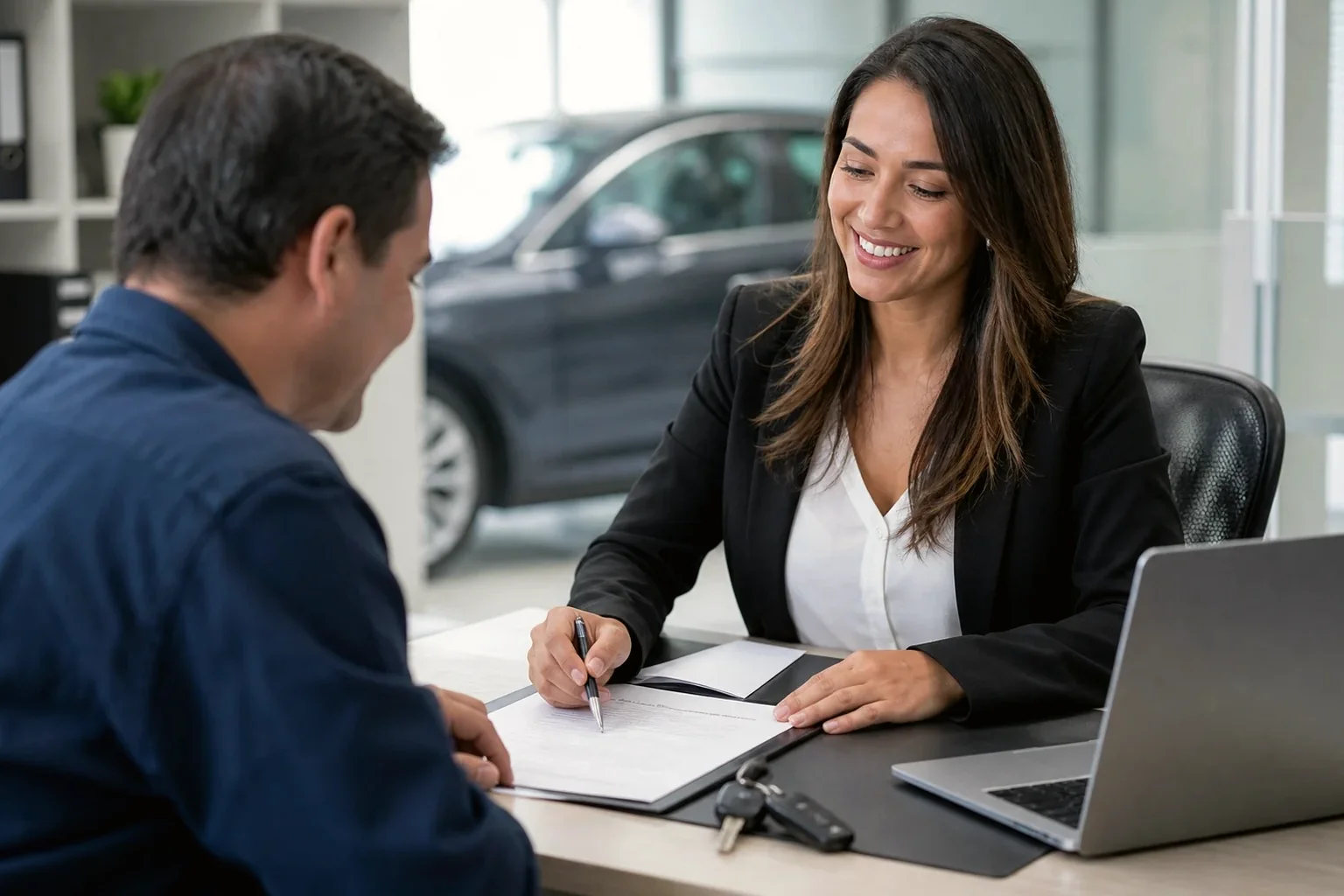 Funcionário de despachante trabalhando no licenciamento de um veículo.