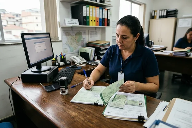 Procedimento de transferência de veículo sendo realizado por despachante em Santana de Parnaíba.