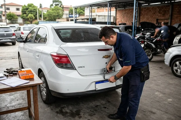Profissional de despachante fazendo emplacamento em Santana de Parnaíba.